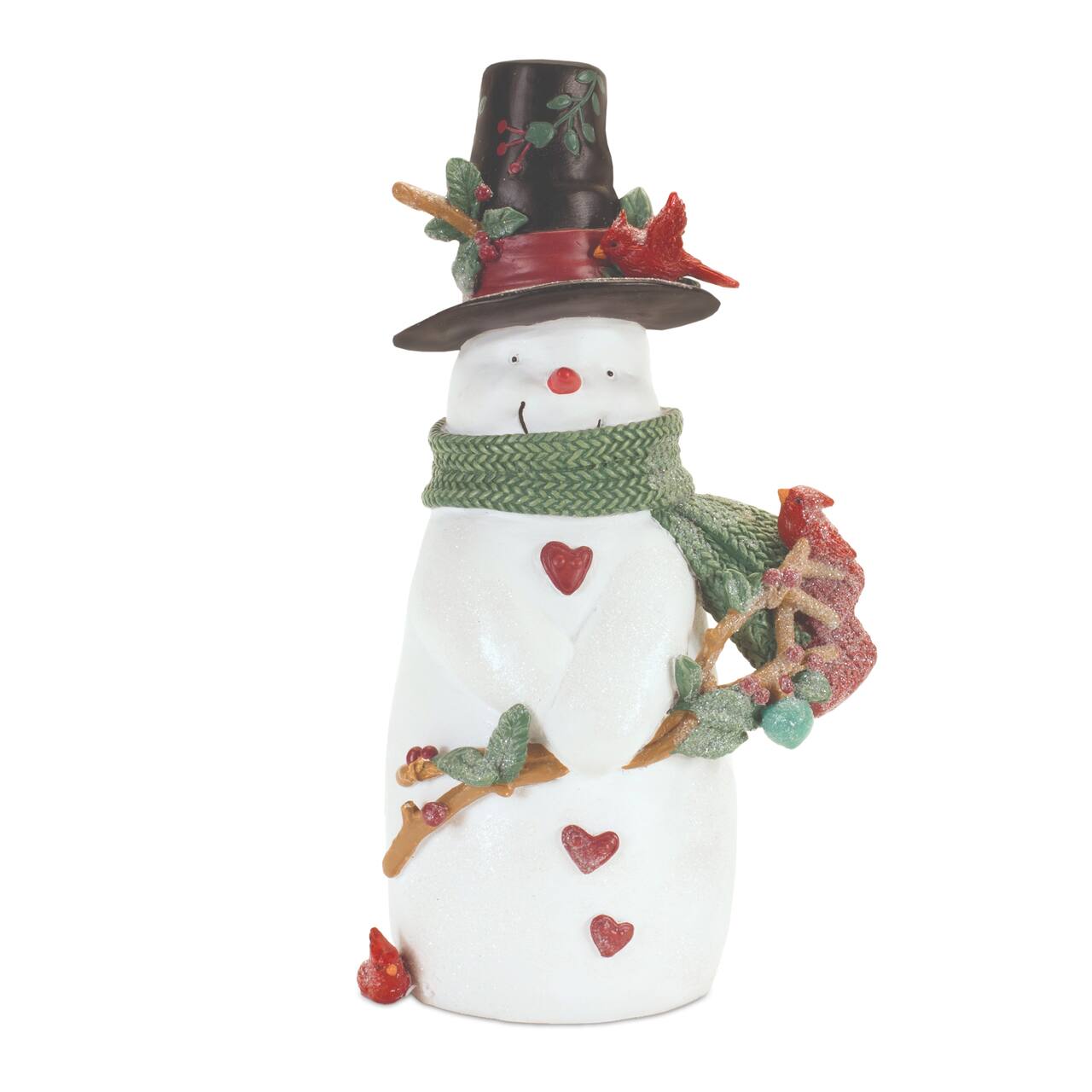 8.25" Glittered Snowman with Cardinals Figurine